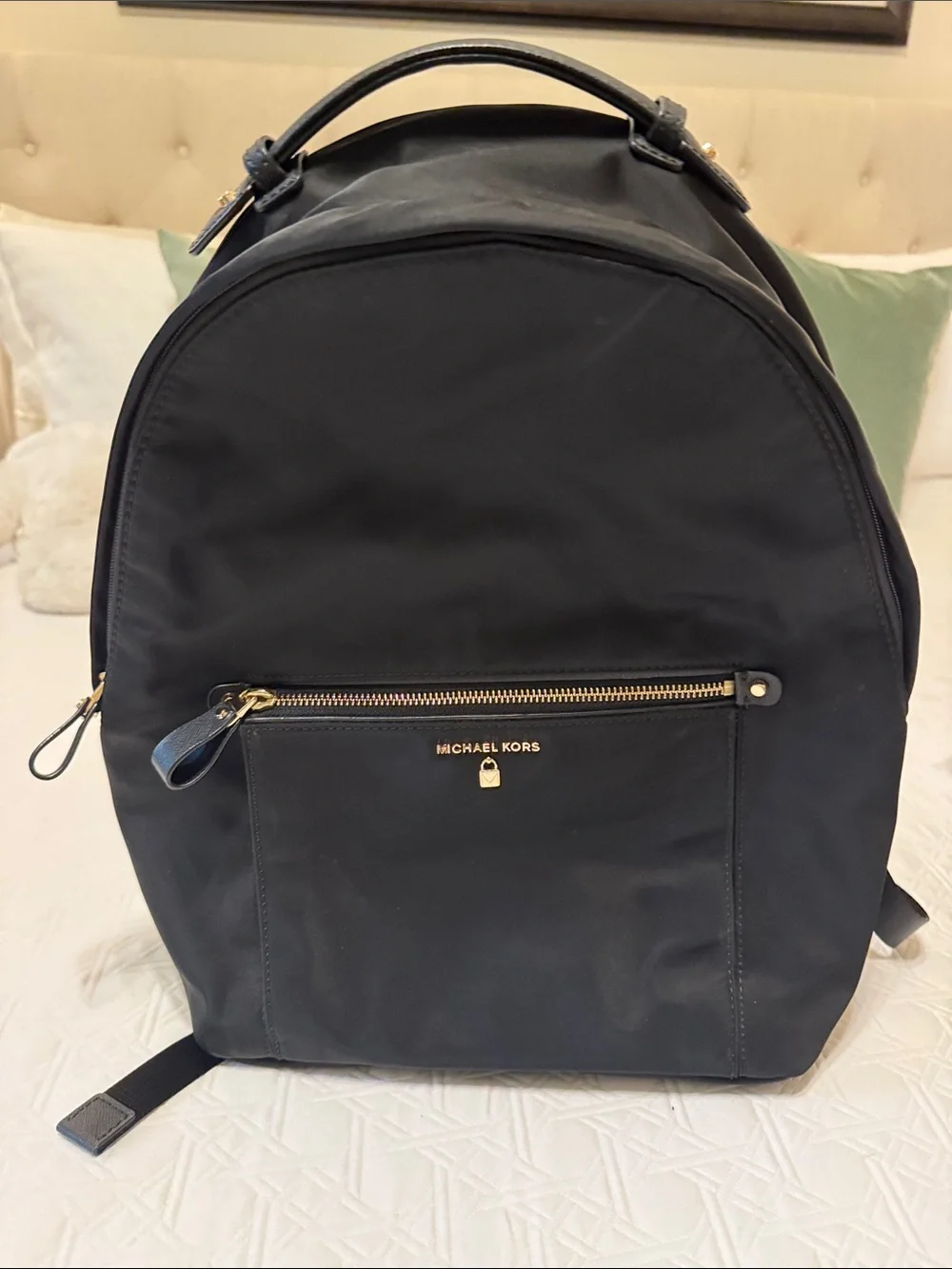 Michael Kors Black Nylon Backpack with Gold-Tone Accents